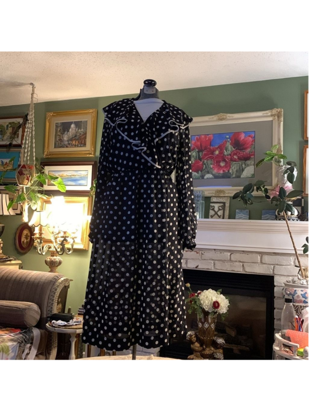 Vintage dress Willi of California semi sheer black white polka dot dress